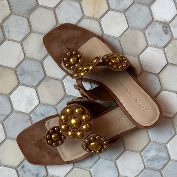 Brown and Gold Embellished Women's Sandals - Picture 1 of 5